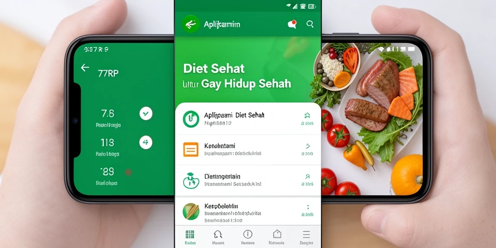 Antarmuka 77RP menampilkan fitur pelacakan diet dan resep sehat.