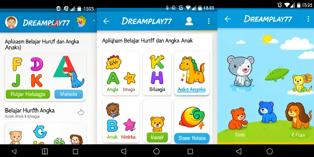 Antarmuka aplikasi DREAMPLAY77 yang interaktif dan menarik untuk anak.