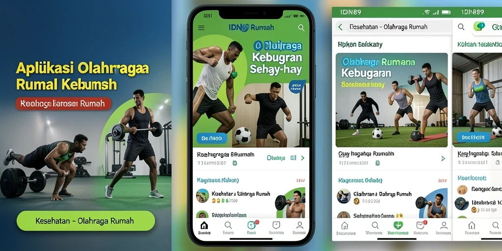 Tampilan antarmuka aplikasi IDN89 untuk olahraga di rumah.