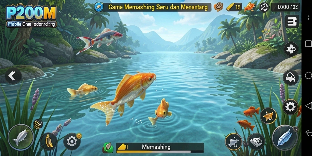 Tampilan antarmuka game Memancing P200M yang menarik dan interaktif.