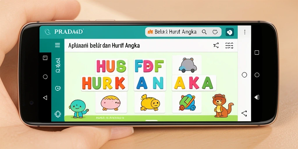 Antarmuka pendidikan interaktif aplikasi PRADA4D untuk belajar huruf dan angka.
