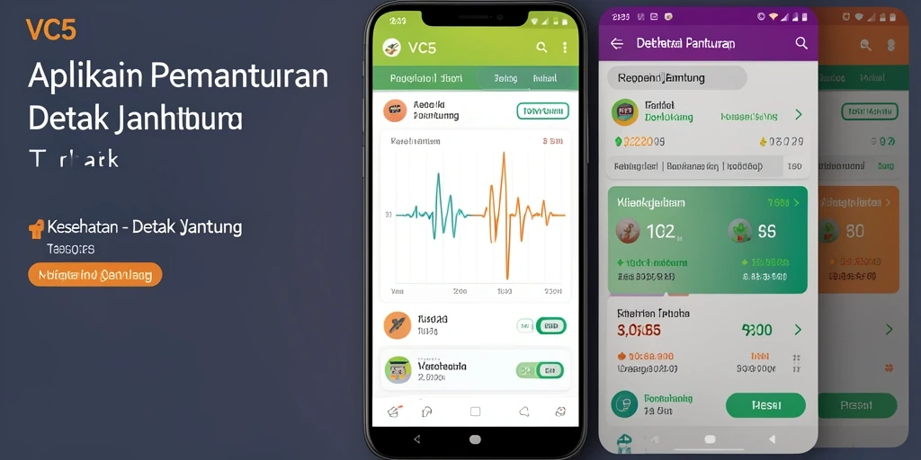 Tampilan antarmuka utama VC5 dengan fungsi pemantauan detak jantung.